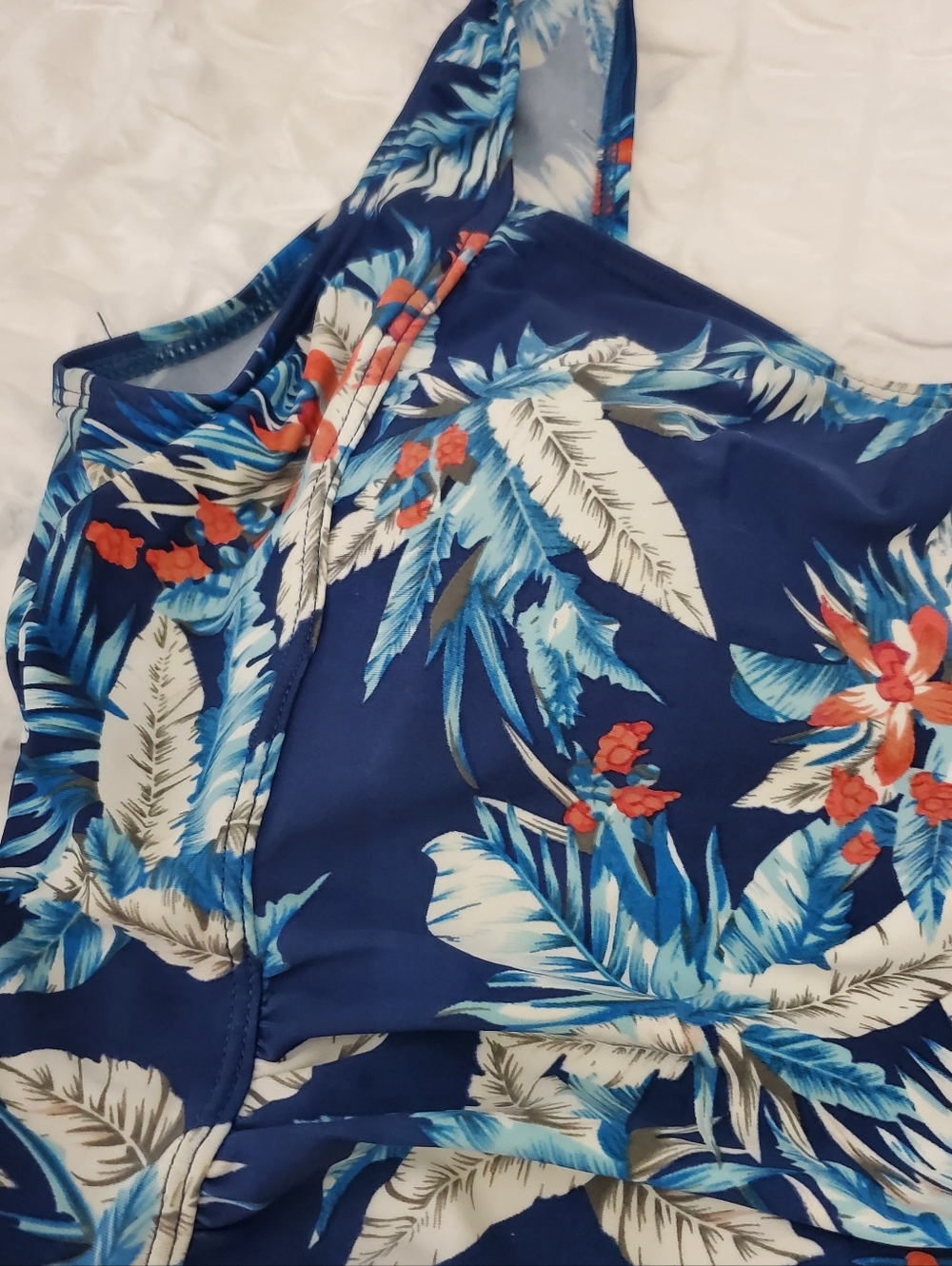 Firpearl Navy Blue, Sky Blue & Coral Floral 1-Piece Swimsuit Sz 12 - Picture 5 of 8